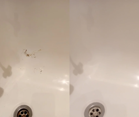 Bath repair Bristol Before and after photo of a cracked bath and after being repaired.